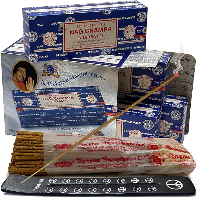Nag Champa Incense Sticks 250g x 4 and Incense Stick Holder Bundle Insence Insense Satya Incense