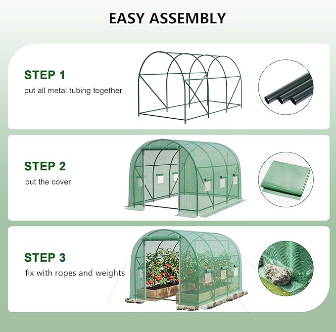 10×7×7 FT Greenhouses for Outdoors Heavy Duty, Large Walk in Green Houses for Outside with 6 Ventilated Mesh Windows & Roll-up Door & Reinforced Frame