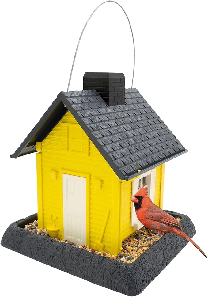 North States Village Collection - Fiesta Yellow Cottage Bird Feeder: Hanging Bird Feeder for Outdoors, Holds 5 Pounds of Seed
