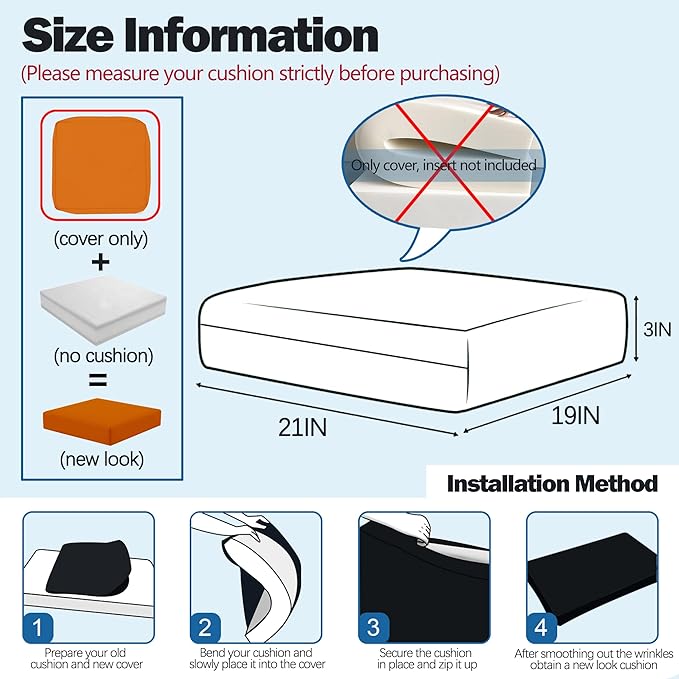 Sqodok Patio Cushion Covers, Waterproof Outdoor Cushion Covers Replacement, Patio Cushion Seat Slicovers for Sectional Sofa, Chair, Outdoor Wicker Patio Sofa (Pumpkin, 21"x19"x3"-4 Pack-Cover ONLY)
