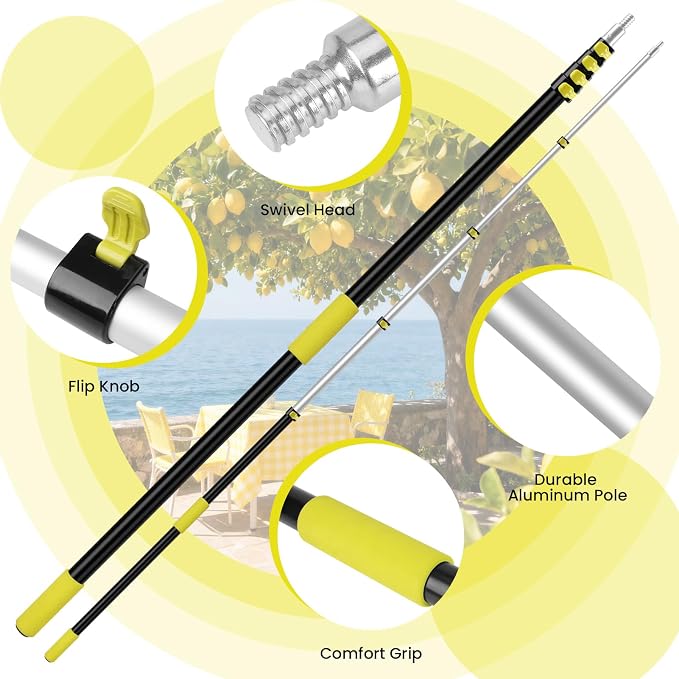 26FT Reach Fruit Picker with Basket, Apple Picking Tool Telescoping Pole, Long-Handle Mango Grabber, Tree Fruit Catcher for Harvesting Lemon Pear Orange Avocado Peach Citrus Grapefruit