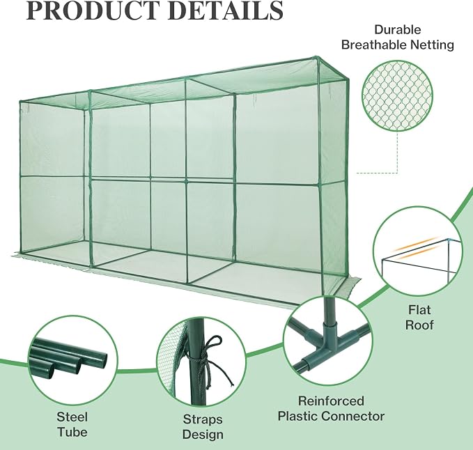 BPS Crop Cages for Garden Plant, 12x4x6 Ft Plant Netting Protection Tent with Zippered Door for Plants, Raised Garden Bed Cover with Frame for Vegetables, Fruits and Flowers