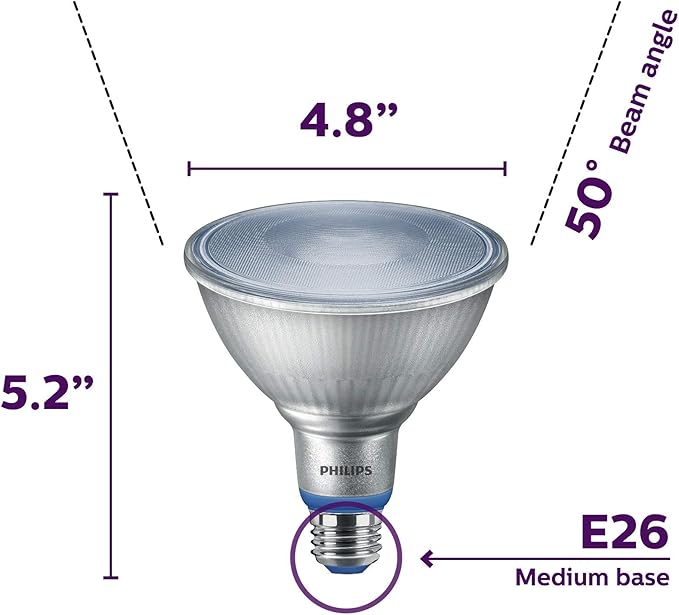 Philips LED Plant Grow Light Bulb PAR38, 1325 Lumen, Daylight (5000K), 15.5W, E26 Base, Title 20 Certified, 1-Pack