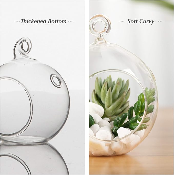 WGV Hanging Terrarium Globe, Width 3", Height 4", DIY Air Succulent Planter, Clear Glass Vase Orb with Flat Bottom, Candle Holder for Windowsill Outdoor Garden Decor, 12 Pieces Bulk