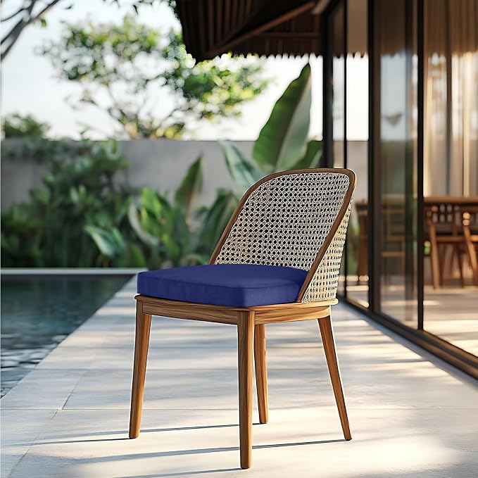 Outdoor Chair Cushions Set of 2, 17x16 Inch U-Shape Patio Seat Cushions with Ties, Water & Fade Resistant High Density Foam Cushions for Garden Patio Chairs, Deep Blue
