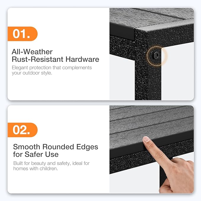 ODK Outdoor Coffee Table with Double-Layer Storage, Rectangle Weather-Resistant Patio Coffee Table for Garden, Balcony, Hot Tub, Poolside, Heavy-Duty Metal Frame, Black