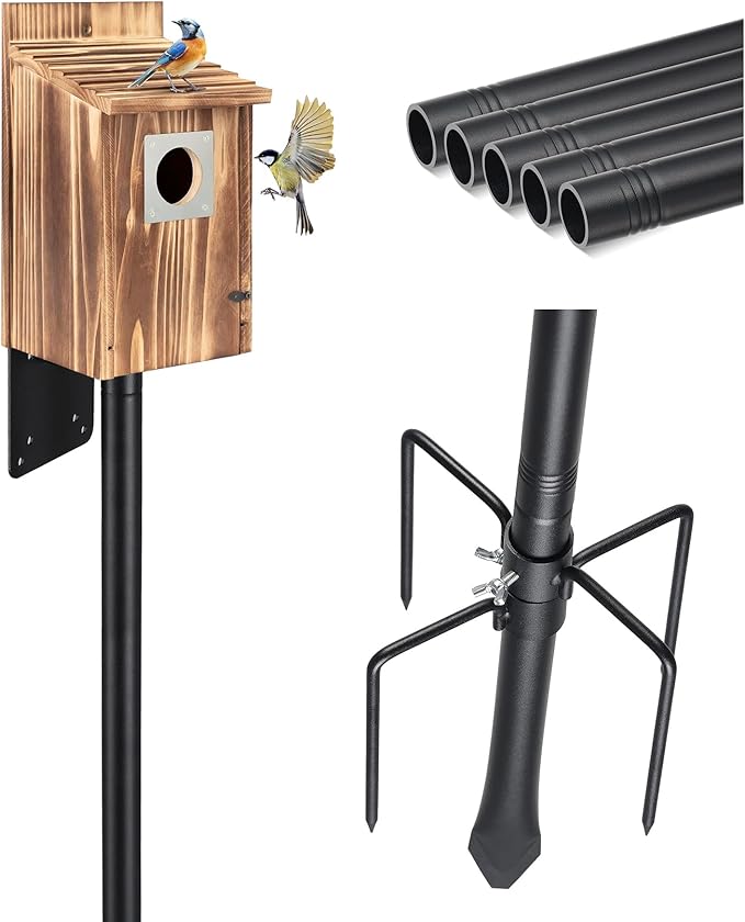 75" Heavy Duty Bird Feeder Pole, 1" Metal Adjustable Outdoor Stand with 5-Prong Anti-Tip Base, Universal Mount for Bluebird House & Hummingbird Feeder, Easy Setup