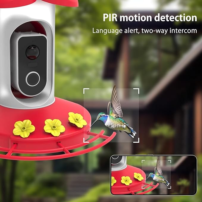 Hummingbird Feeder with 4K Camera, Smart Hummingbird Feeder 4G Camera Solar Powered with AI Identify, Auto Capture Bird Videos & Motion Detection, Ideal Gift for Bird Lovers