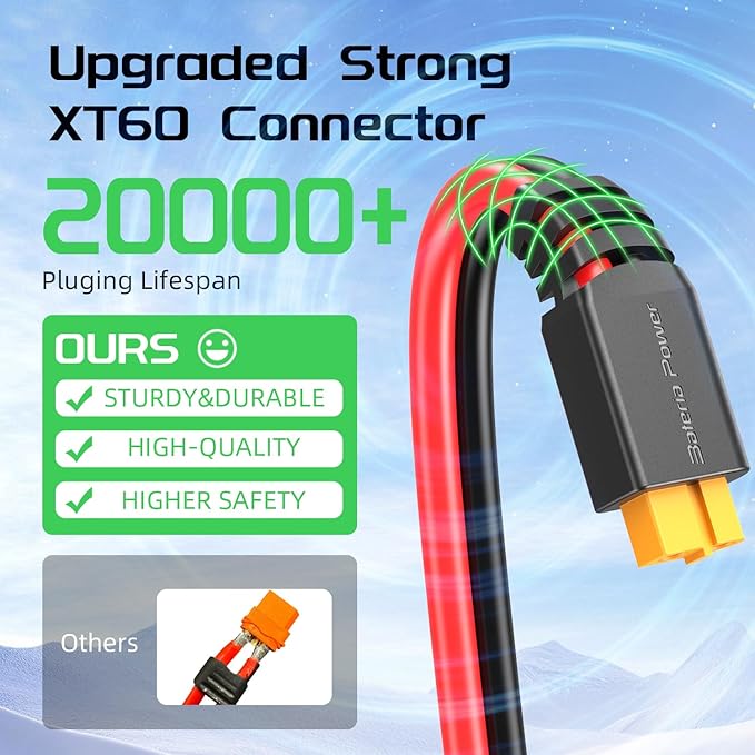 Bateria Power 10 Feet Solar to XT60 Extension Cable, 12AWG Solar Panel Connector to XT60 Charge Adapter for Connecting to Portable Power Station, RV, EcoFlow, Anker, BLUETTI & Generator