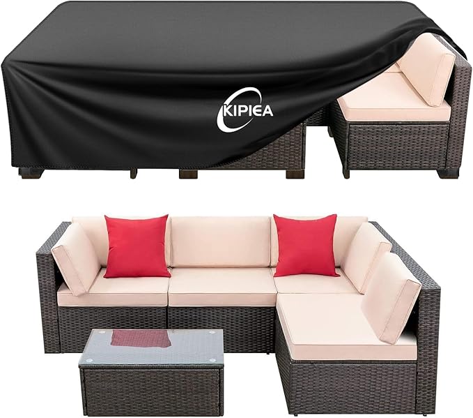 Kipiea Patio Furniture Covers Waterproof Winter, Heavy-Duty Outdoor Furniture Set Covers for Table Chairs, Anti-UV, No Tears or Fading (74" L x 47" W x 28" H)