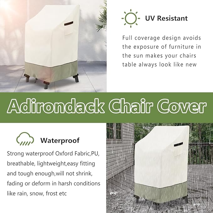 Adirondack Chair Cover 2 Pack, Heavy Duty Waterproof Outdoor Patio Chair Cover (30 W x 32 D x 46 H inches) Beige