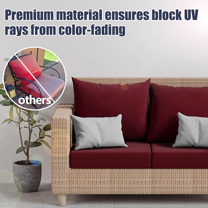 4Pcs Patio Stretch Cushion Covers, Outdoor Couch & Sofa Replacement Slipcovers for Patio Furniture Cushion Covers, Washable Reusable Furniture Protector, Square Large, Wine Red