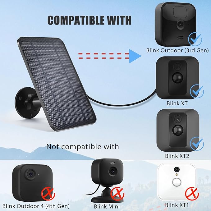 Solar Panel for Blink 3rd Gen Camera, Solar Panel Compatible with Blink Outdoor 3rd Gen XT XT2 Camera, with 13.12Ft Outdoor Power Cable, Adjustable Mount, IP65 Waterproof 3 Pack