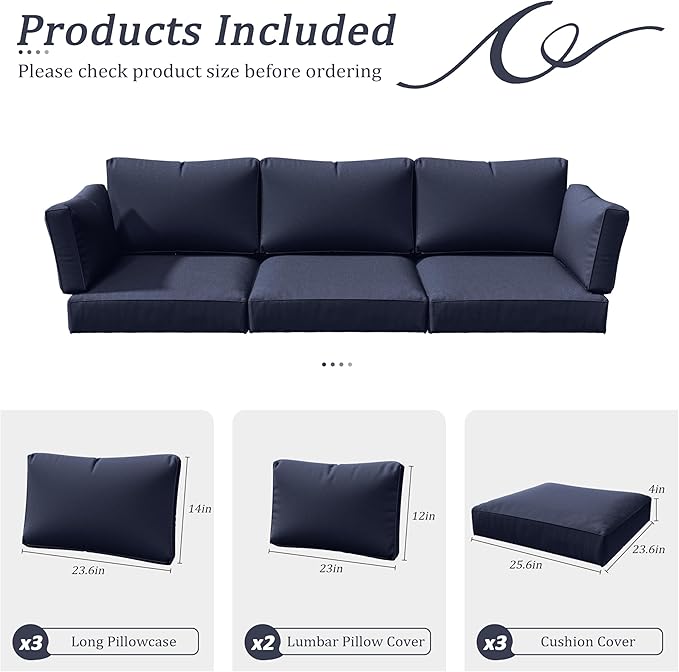 8p Outdoor Cushion Slipcovers Outdoor Patio Cushions Covers Replacement Waterproof with Zipper for 3-Seat Rattan Sofa Patio Furniture Cushion Covers, Covers Only
