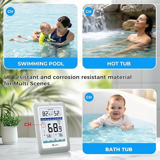 Wireless Pool Thermometer Floating Easy Read, Waterproof IPX8 Digital Water Temperature Thermometers Bath Thermometers for Swimming Pool, Pond, Hot Tub, Spa, Aquarium 02
