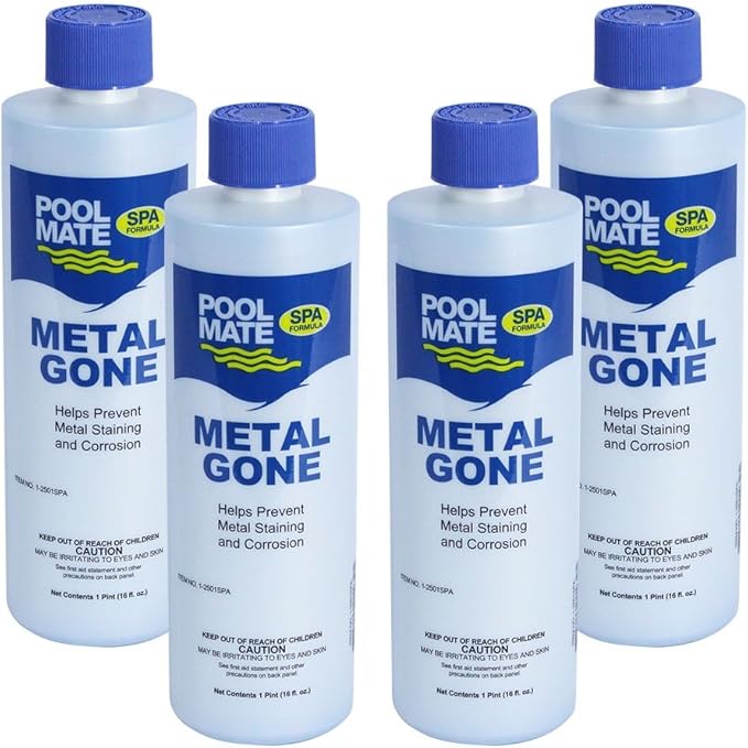 Pool Mate 1-Pint 4-Pack Metal Gone for Hot Tubs, Prevents Metal Staining, Made in USA