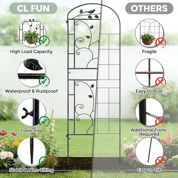 Garden Trellis for Climbing Plants, 2 Pack 71x20 in Metal Lattice Panel with Black Coating, Tall Climbing Support for Rose Vines Clematis Flowers Vegetables Fruits - Plant Trellis Outdoor