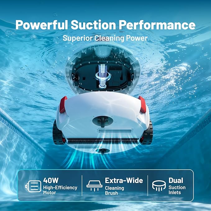 VONKO P10 Cordless Robotic Pool Cleaner, 100-Min Runtime, Pool Vacuum for Above Ground Pool & Flat Inground Pool, Automatic Self-Parking, Easy Debris Removal