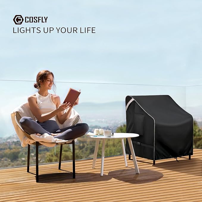 COSFLY Outdoor Patio Chair Covers Waterproof, Heavy-Duty UV-Resistant Furniture Covers, Adjustable Fit with Buckle Straps, Fits Chairs up to 31.5" W x 33.5" D x 36" H (2-Pack, Black)