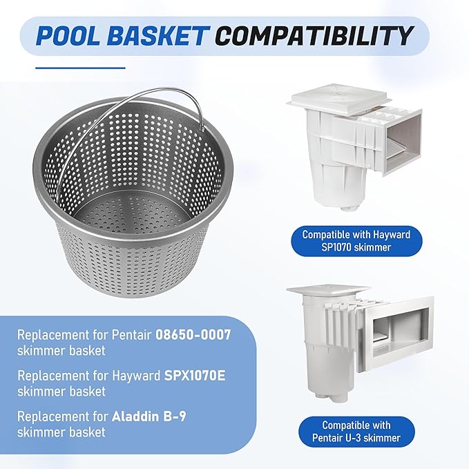 8" Inground Pool Skimmer Basket - Upgrade Aluminum Strainer Basket with Handle | for Pentair U-3, Hayward SP1070 | Direct Replacement 08650-0007 & SPX1070E Universal Filter Baskets