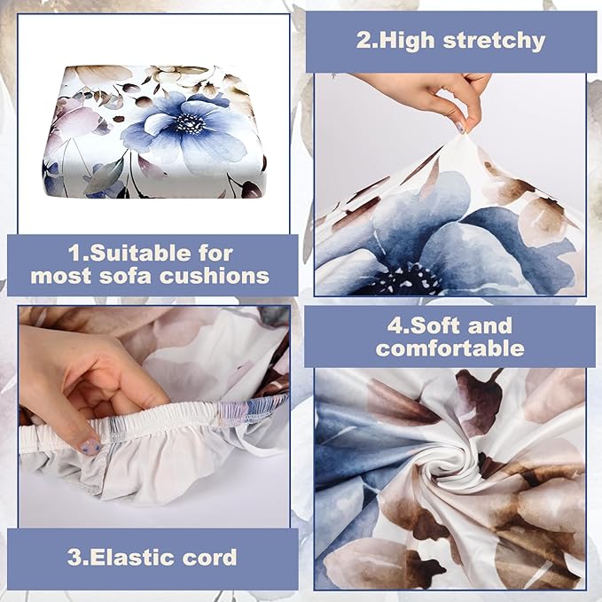 8 Pcs Patio Sofa Cushion Cover Blue Sea Outdoor Stretch Sofa Seat Cushions Cover Coastal Beach Replacement Couch Chair Slipcover Flexibility (Sea)