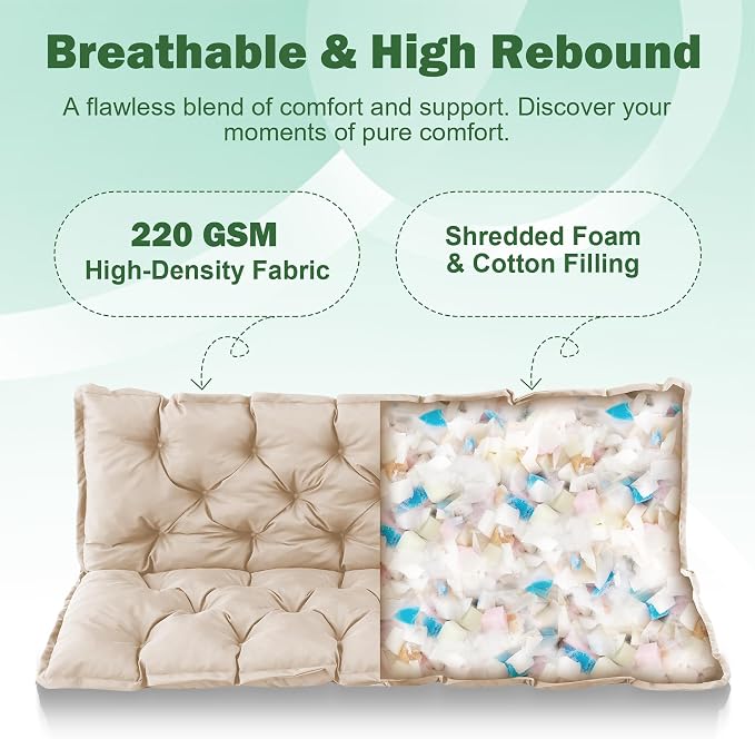 Porch Swing Cushions, 40x40 Inch Swing Cushions for Outdoor Furniture, Waterproof 2 Seater Patio Seat Cushion with Backrest, Replacement Bench Cushion for Glider, Settee, Beige