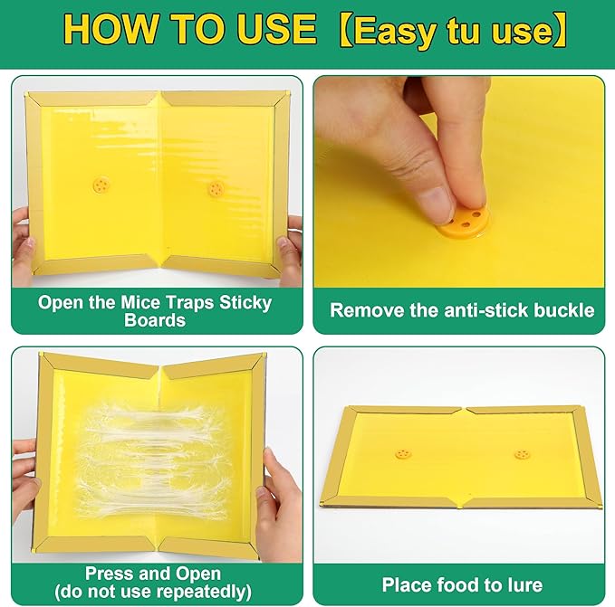 12 Pack Sticky Mouse Traps, Sticky Traps for Rats Mice Rodents Snakes No Touch Indoor Mouse Traps for Home Kitchen Garage Attic Basements, Easy to Set, Yellow