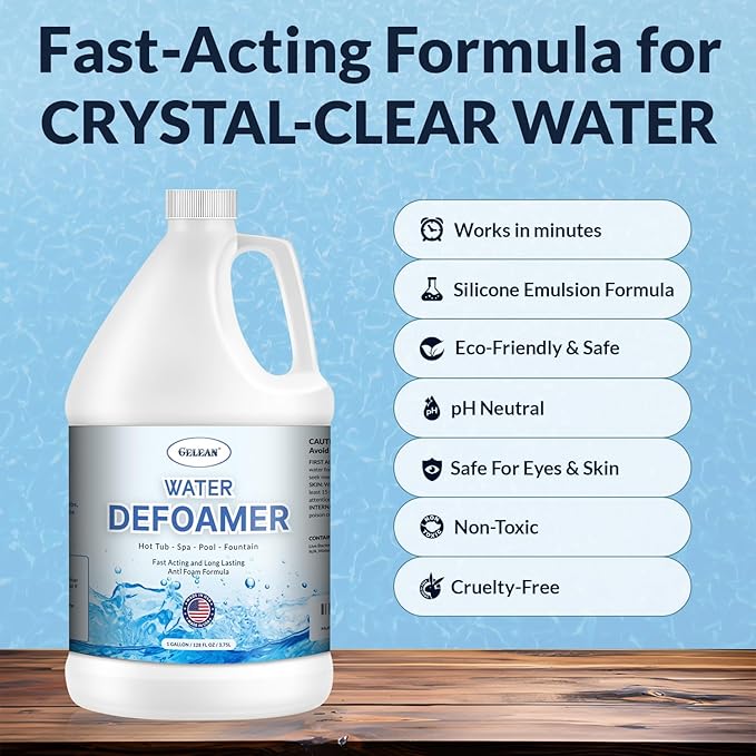 Hot Tub Defoamer - Pool, Fountain, Spa Anti Foam Defoamer -128oz- Eco Friendly & Safe Water Anti Foam - Quickly Removes & Prevents Foam - Silicone Emulsion HotTub Chemicals Made in USA,