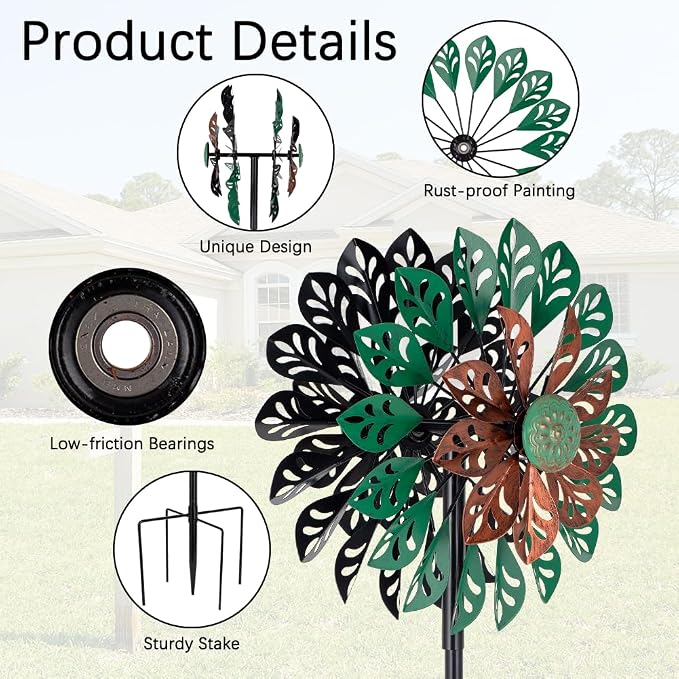 Viveta Wind Spinner Outdoor, Kinetic Metal Wind Sculptures & Spinners, 360 Degrees Windmill for Yard and Garden