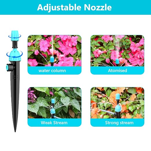 100FT Drip Irrigation System Kit with Smart Water Timer for Garden, 1/2" High-Flow Mainline Automatic Watering System, 16pcs Adjustable Nozzles & Sprays,Fast-Plug Kit for Yard,Lawn Agricultural