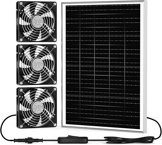 New 5.5" Solar Chicken Coop Fan 3 Kit, 35W Solar Powered Exhaust and Intake Greenhouse Fan Outdoor Waterproof, 16.5ft Cord, Strong Airflow, for Shed Air Circulation and Ventilation, No Battery
