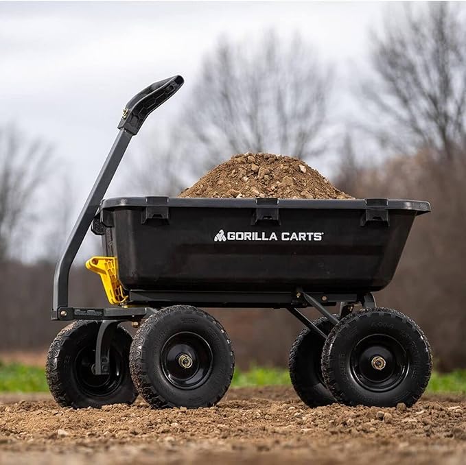 Gorilla Carts 7GCG-NF Heavy-Duty Poly Dump Garden Cart with No-Flat Tires, 7 Cubic Feet, 1200-Pound Capacity, Black, Amazon Exclusive