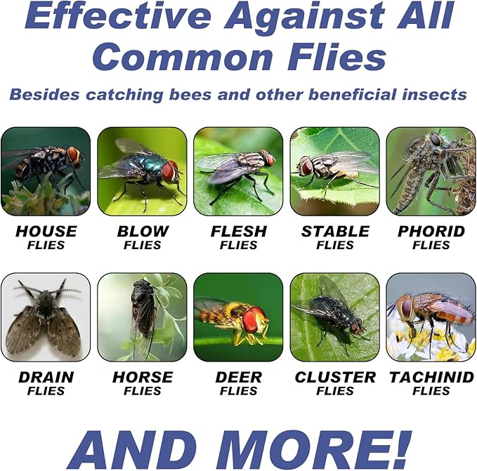 Disposable Fly Traps 4 Pack Bags Outdoor, Flies Catcher Traps with Natural Pre-Bait Refill Repellent, Reusable Stable Horse Ranch Trapper Outdoor Hanging Fly Killer Helps Control Flies