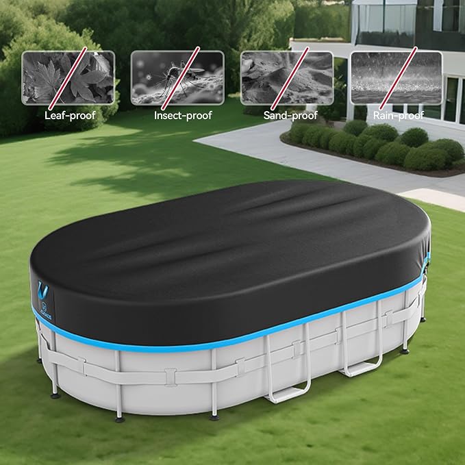 18x34 Ft Oval Pool Cover, Heavy Duty Winter Pool Cover Protector with Fast Tightening Ratchet, 420D Oxford Fabric for All Season Use - Tear Resistant, UV & Dust Proof