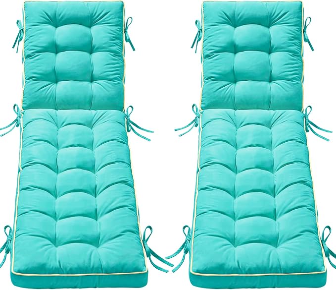 2 Pack 80x26 Inch Folding Chaise Lounge Cushion Quick Dry - Outdoor Sun Lounger Seat Pad with Shredded Foam for Patio Furniture, Deck Chairs, Poolside (Aqua Blue, 80 INCH × 26 INCH- 2 Pack)