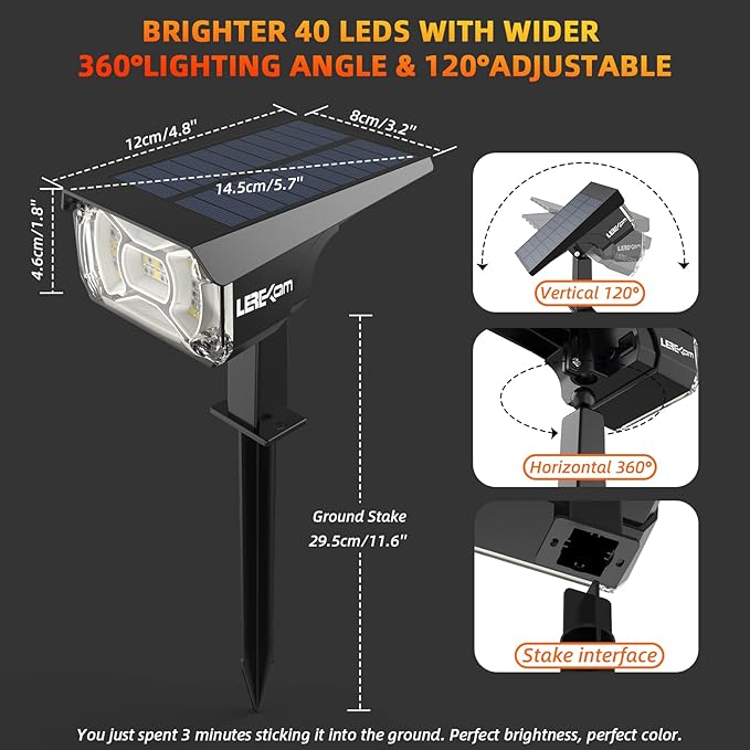 LEREKAM Color Solar Lights Outdoor Waterproof Spotlights with 9 Light Modes, Color Changing Solar Outdoor Lights for Decorate Festivals, Colored Solar Spot Lights Auto On/Off, RGBW 6 Pack