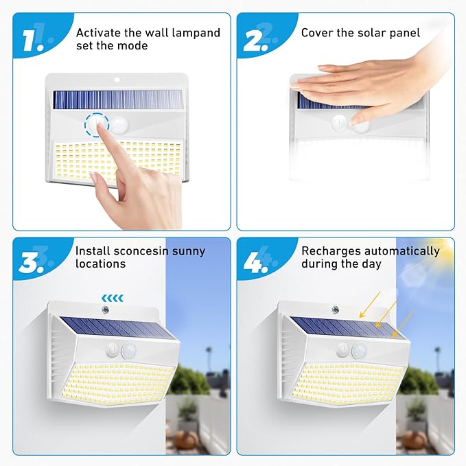 Peasur 16 Packs Solar Outdoor Lights Motion Sensor Solar Security Lights Waterproof with 3 Lighting Modes Solar Powered Wall Lights Outside for Garden Fence Yard Deck, White