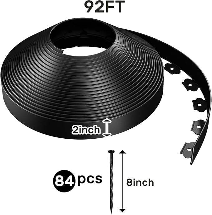 AGTEK 92FT Landscape Edging Kit – 84 Spiral Stakes Included | Flexible No-Dig Plastic Garden Border for Flower Beds & Yard