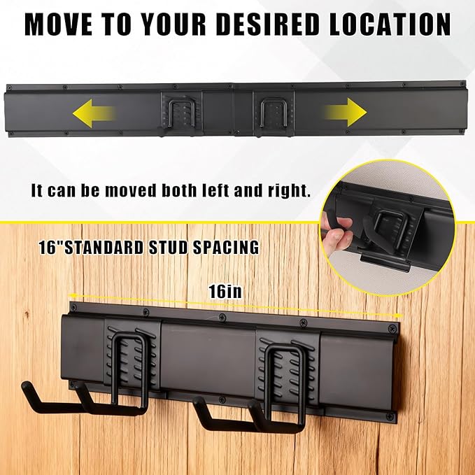 Garvee 48 Inch Garage Tool Organizer Wall Mount, Heavy Duty Garden Tool Storage Organization with 8 Adjustable Hooks, 13 Pack Yard shed Tool Organizer System for Shovel Rake Broom Ladders