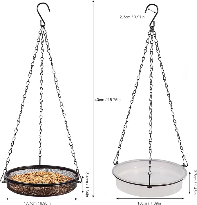 HRAYLTOP 2-in-1 Set Hanging Bird Feeder and Bath for Outdoor, Small Metal Tray Perfect for Attracting Bird