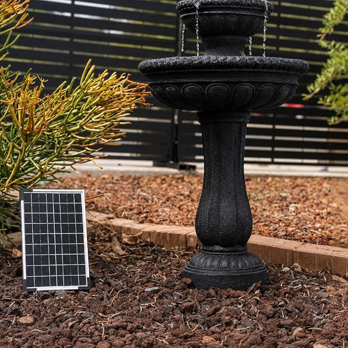 XBrand 39" 2-Tier Outdoor Freestanding Solar Water Fountain - Classic Design, Black Resin Bird Bath with Pump - Ideal for Yard, Lawn and Garden, Porch Décor