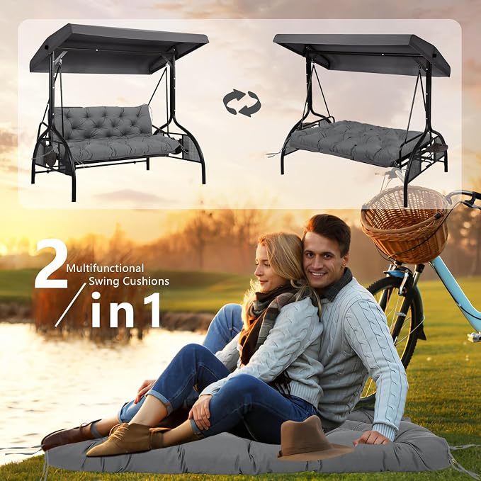 5" Thick Waterproof Porch Swing Cushion 70 x 40 in 3 Seater Replacement Outdoor Swing Cushions with Back Support Patio Swing Cushion for Outdoor Bench Furniture