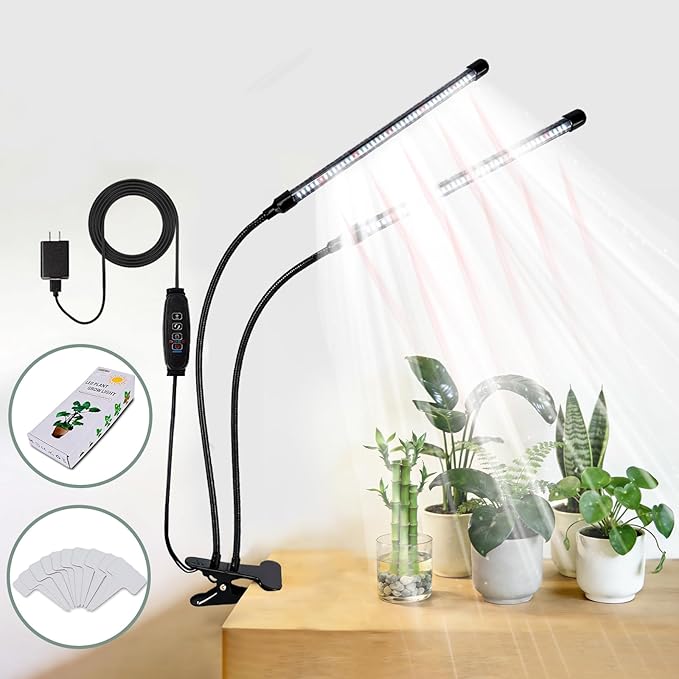 Full Spectrum 84 LED Grow Light for Indoor Plants, 6500K Plant Light with 4/8/12/18H Timer, 10 Dimmable Levels & 3 Modes, Clip-On with UL Adapter & 8.2FT Long Cord