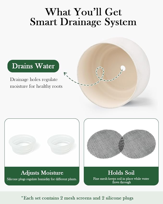 Succulent Pots, 8 Inch + 6 Inch Plant Pots with Drainage Hole, Indoor Outdoor Glazed Ceramic Planter, Set of 2 Modern Round Flower Pots for Plants, White