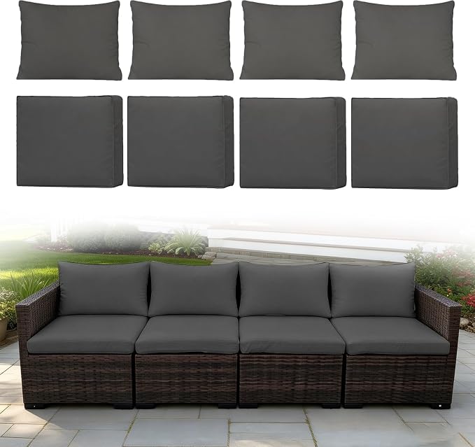 8 Pcs Outdoor Cushion Covers, Replaceable Waterproof Patio Furniture Covers, Outdoor Furniture Sofa Couch Covers with Zippers, Cover Only (8Pcs-Gray, 24 * 24 * 3.15-inch)