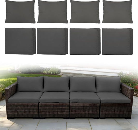 8 Pcs Outdoor Cushion Covers, Replaceable Waterproof Patio Furniture Covers, Outdoor Furniture Sofa Couch Covers with Zippers, Cover Only (8Pcs-Gray, 24 * 24 * 3.15-inch)