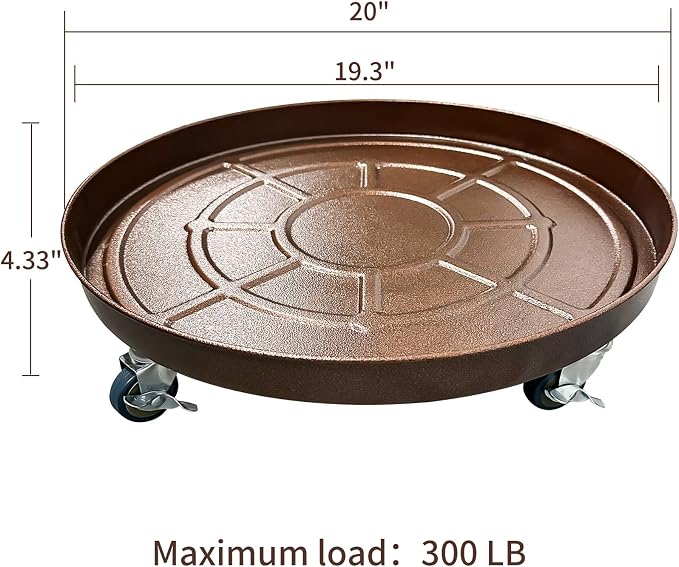 Plant Caddy with Wheels 20 Inch 2 Pack, Heavy Duty Metal Plant Stand & Dolly with Lockable Casters, Holds 310 lbs for Indoor Outdoor Large Flower Pots, Bronze
