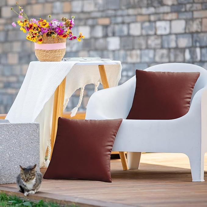 VAKADO Outdoor Waterproof Throw Pillow Covers 20X20 Set of 2 Decorative WineRed Patio Furniture Cushion Cases Outside Decor for Couch Garden Bench Porch