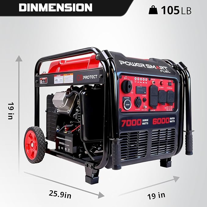 7000-Watt Open Frame Inverter Generator, Electric Start Portable Generator for Home Backup & RV Camping - Gas Powered, 120V/240V Dual Voltage, Clean Power for Sensitive Electronics