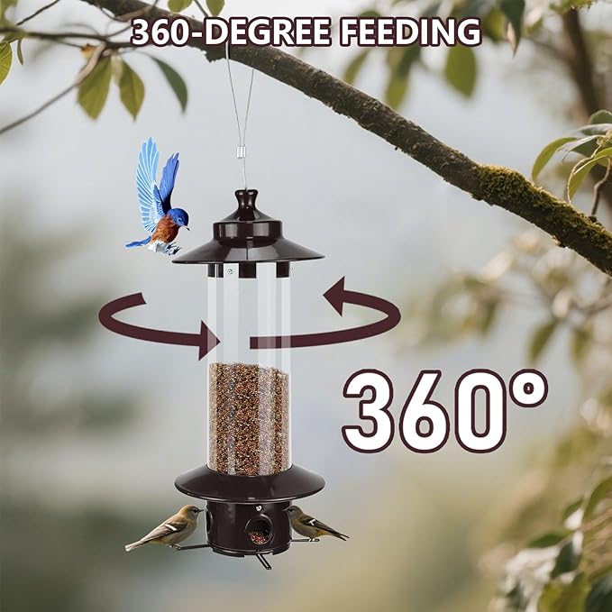 Bird Feeder for Outdoors, Hanging Squirrel Proof Bird Feeders for Outside with 4.8 Lb Capacity, 4 Ports Tube Metal Wild Birdfeeders for Garden Yard Decoration Viewing Cardinal